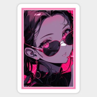 Aesthetic Anime Girl Pink Rosa Black | Quality Aesthetic Anime Design | Chibi Manga Anime Art Sticker